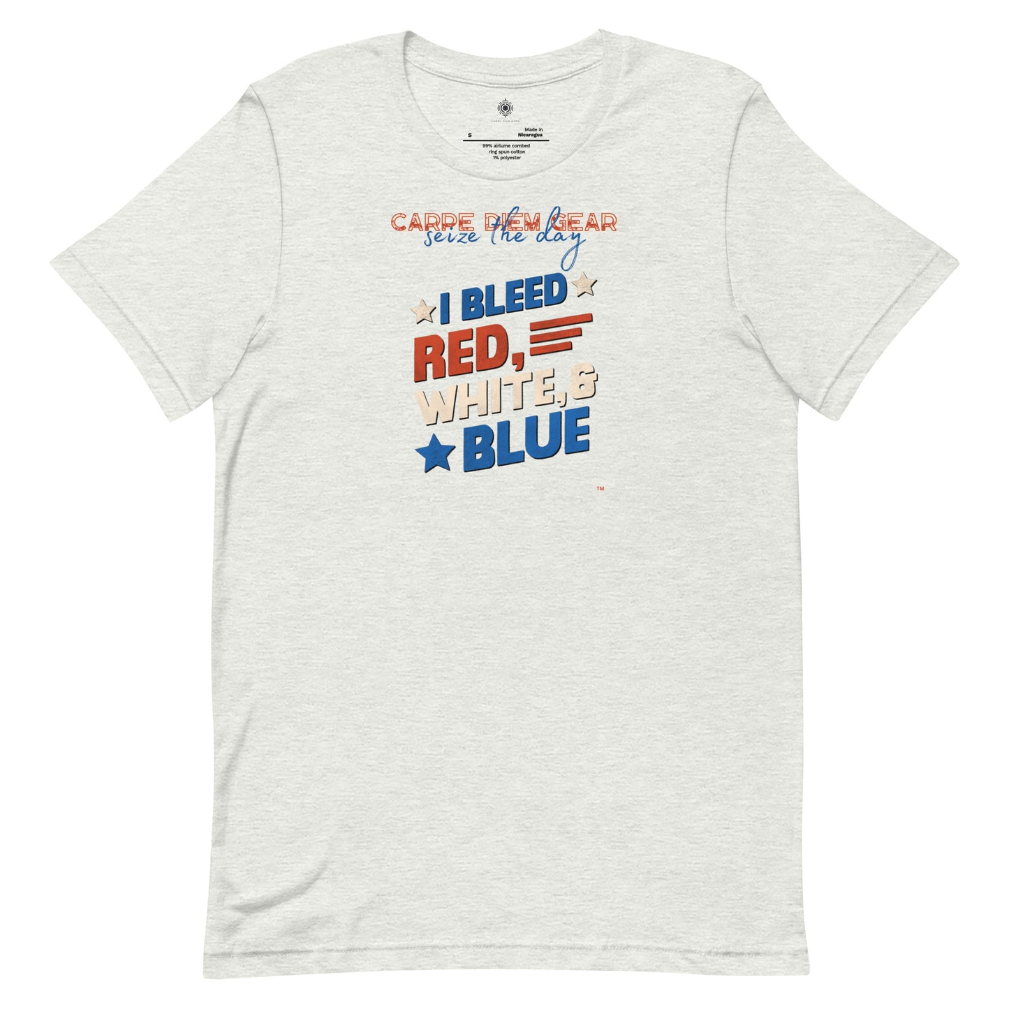 Carpe Diem Gear | Americana  | I Bleed Red, White, and Blue | Unisex 100% Cotton T-Shirt