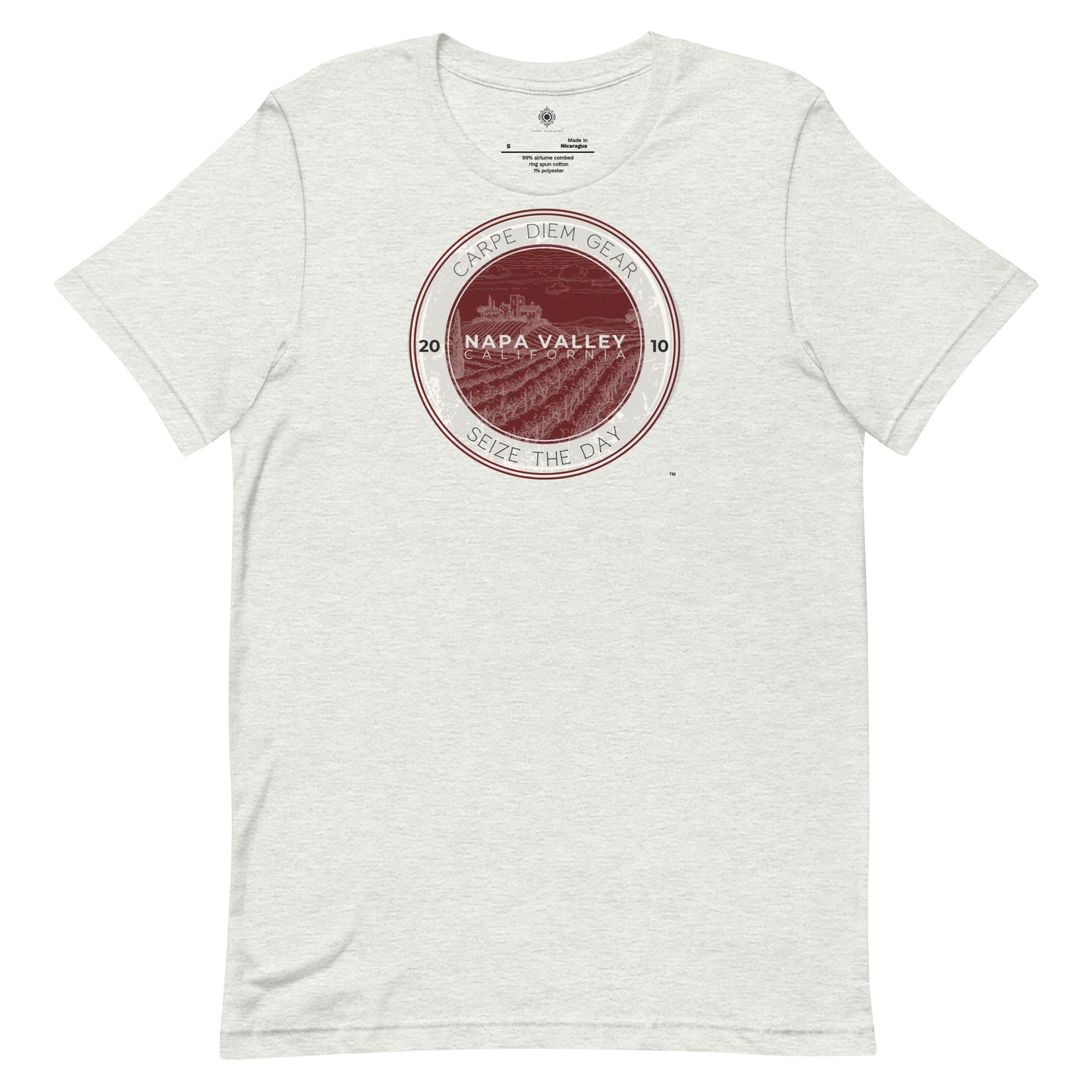 Carpe Diem Gear | Wine Country |  Napa Valley, California Burgundy Circle | Unisex 100% Cotton T-Shirt