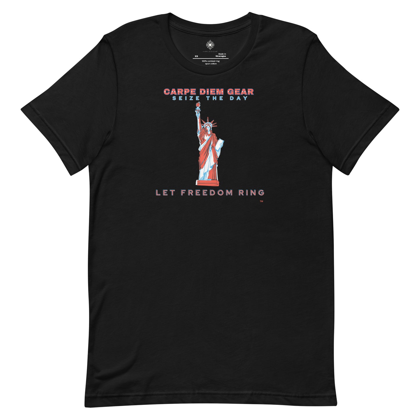 Carpe Diem Gear | Americana  | Let Freedom Ring Lady Liberty | Unisex 100% Cotton T-Shirt