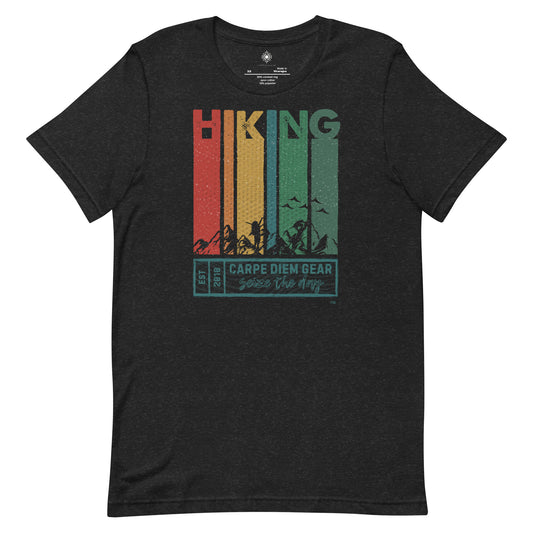 Carpe Diem Gear | Hike, Climb, Camp | Hiking Word | Unisex 100% Cotton T-Shirt