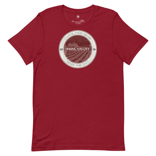 Carpe Diem Gear | Wine Country |  Napa Valley, California Burgundy Circle | Unisex 100% Cotton T-Shirt