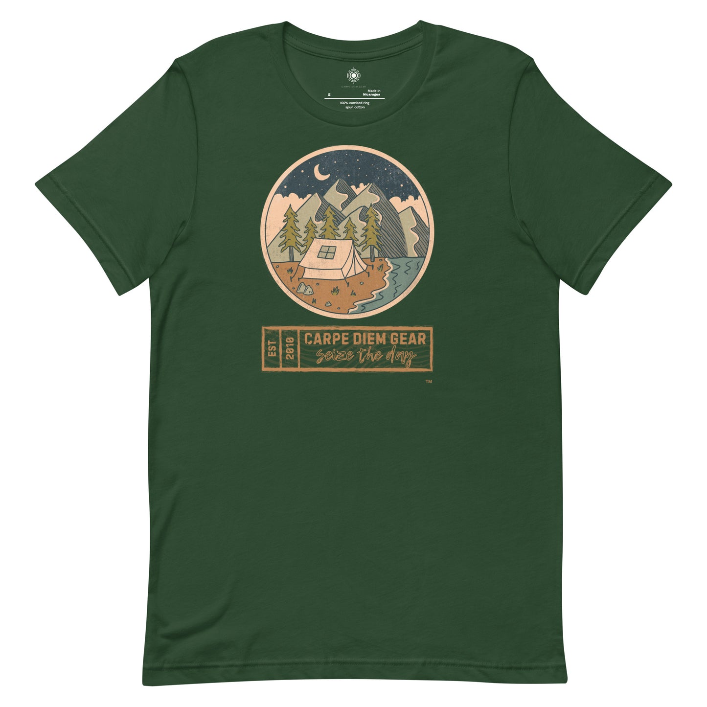 Carpe Diem Gear | Hike, Climb, Camp |  Circle Camp Site | Unisex 100% Cotton T-Shirt