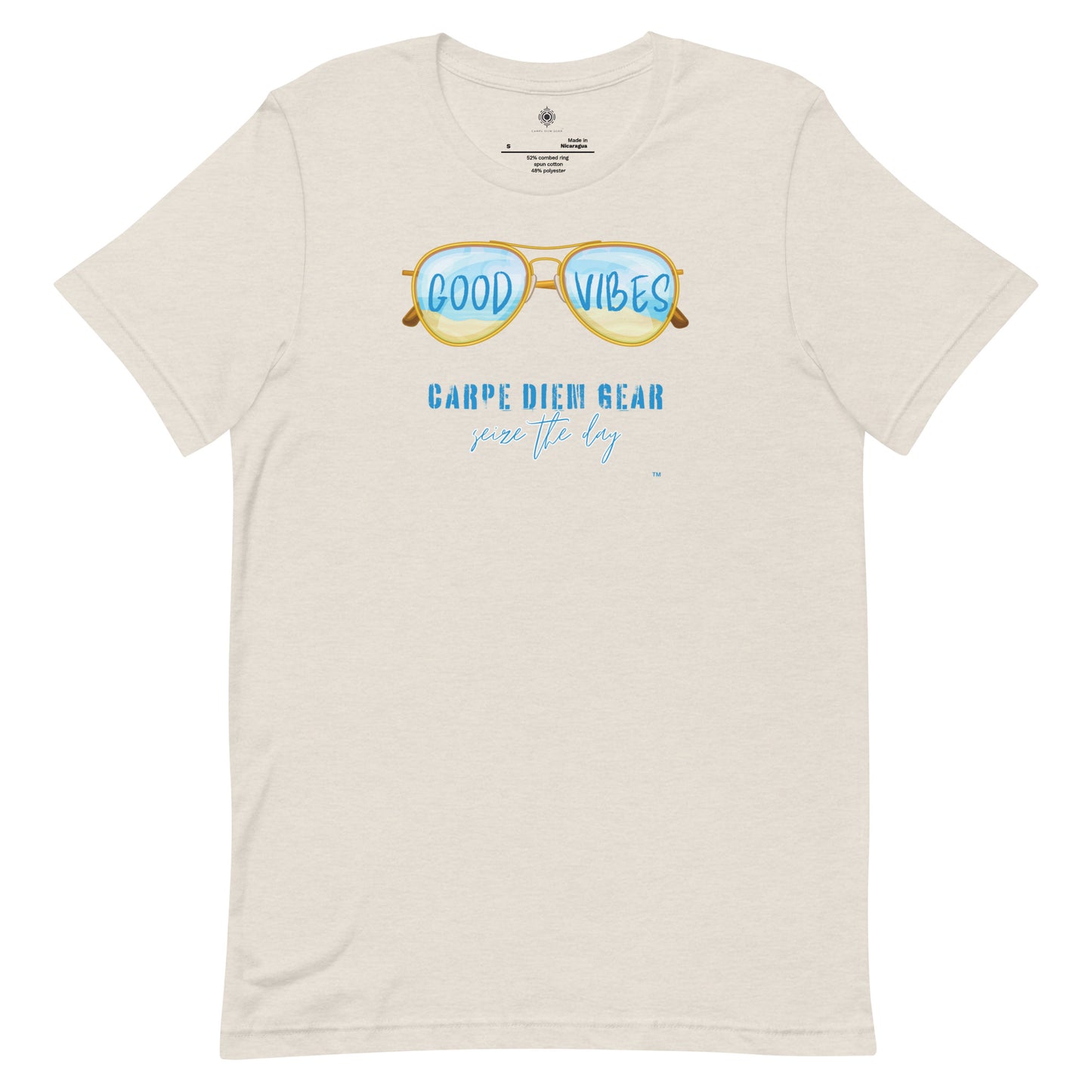 Carpe Diem Gear | Beach Life | Good Vibes Gold Rims (Beach Reflection) | Unisex 100% Ring-Spun Cotton T-Shirt