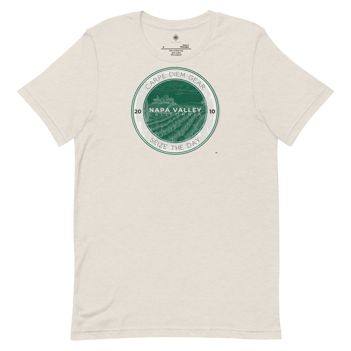 Carpe Diem Gear | Wine Country |  Napa Valley, California Hunter Green Circle | Unisex 100% Cotton T-Shirt