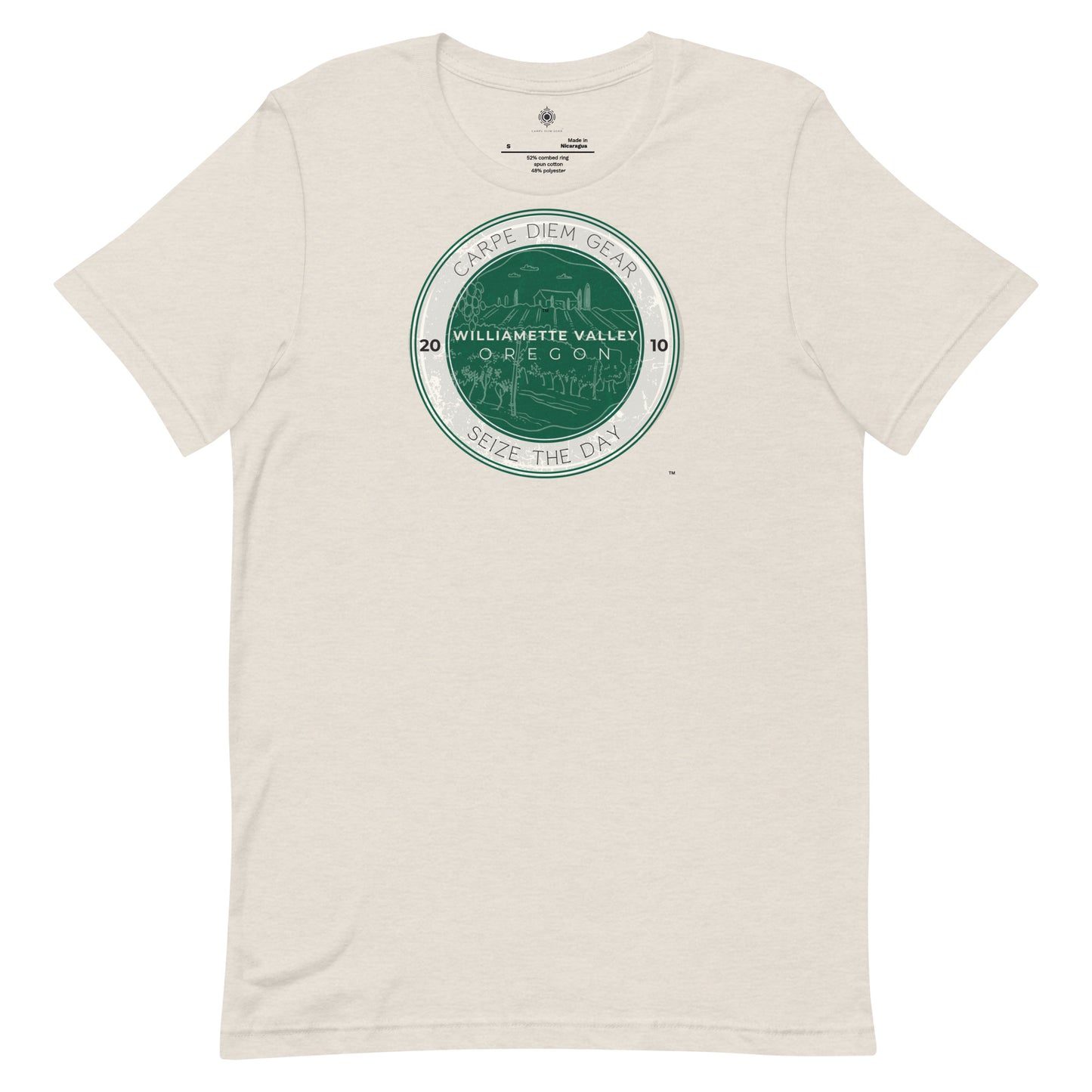 Carpe Diem Gear | Wine Country |  Willamette Valley, Oregon Hunter Green Circle | Unisex 100% Cotton T-Shirt