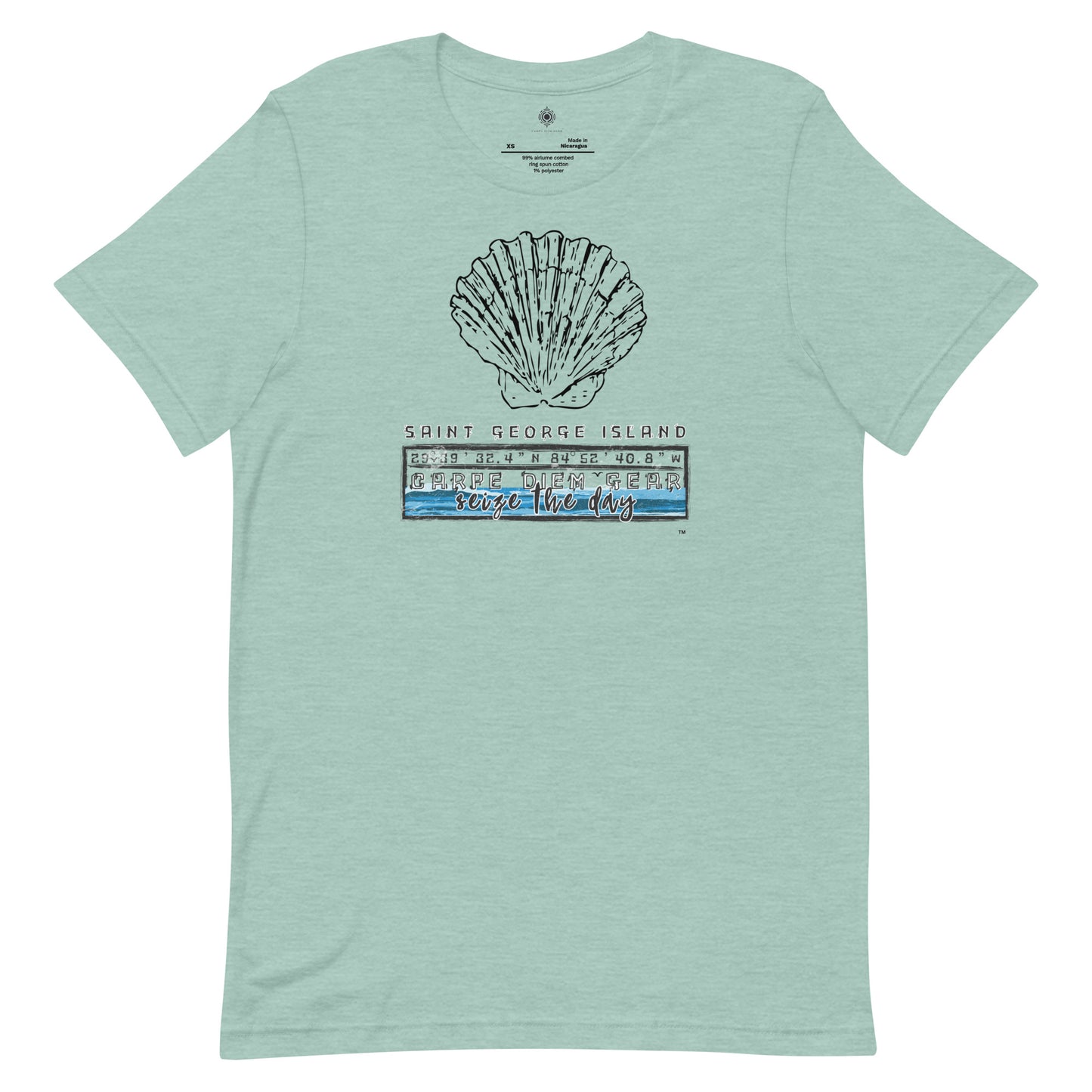 Carpe Diem Gear | St. George Island Beach | All Black Shell GPS | Unisex 100% Cotton T-Shirt