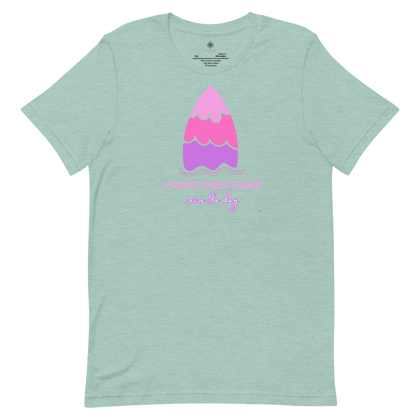 Carpe Diem Gear | Surf's Up | Pink Surfboard | Unisex 100% Cotton T-Shirt