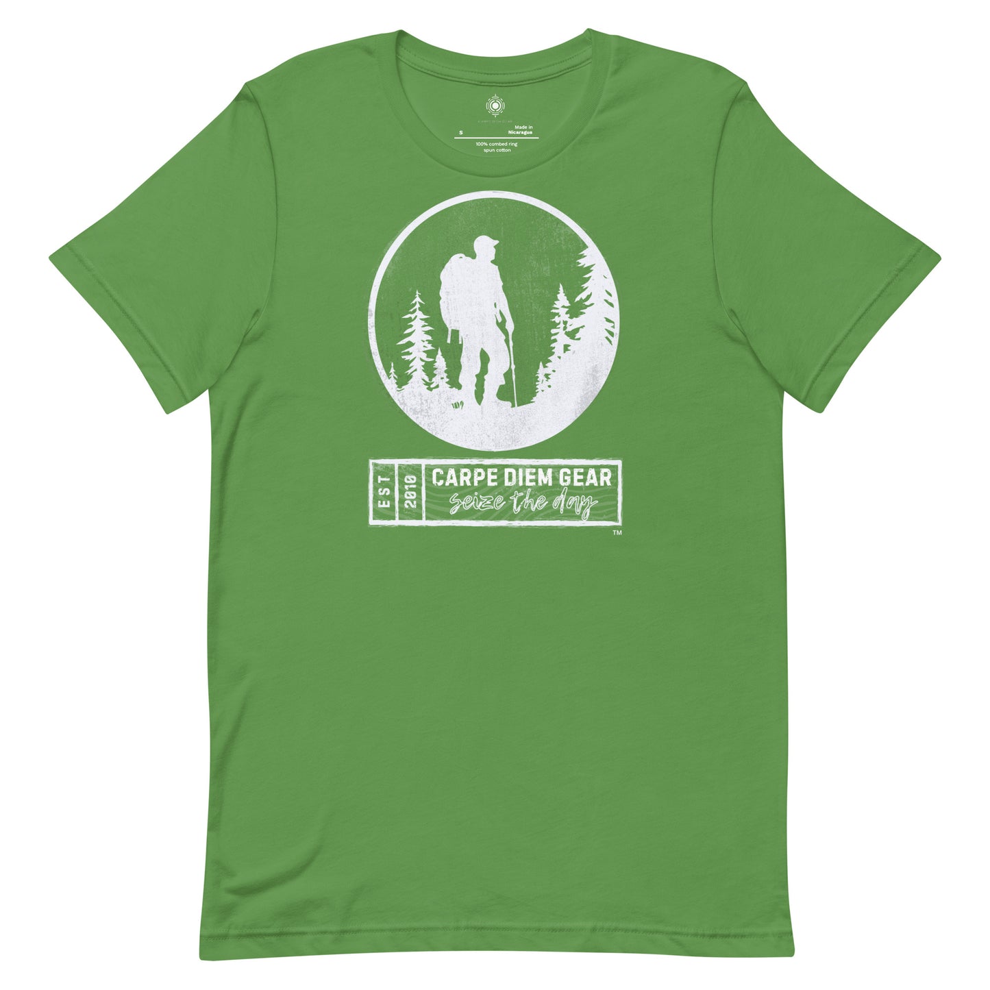 Carpe Diem Gear | Hike, Climb, Camp | All White Circle Hiking | Unisex 100% Cotton T-Shirt