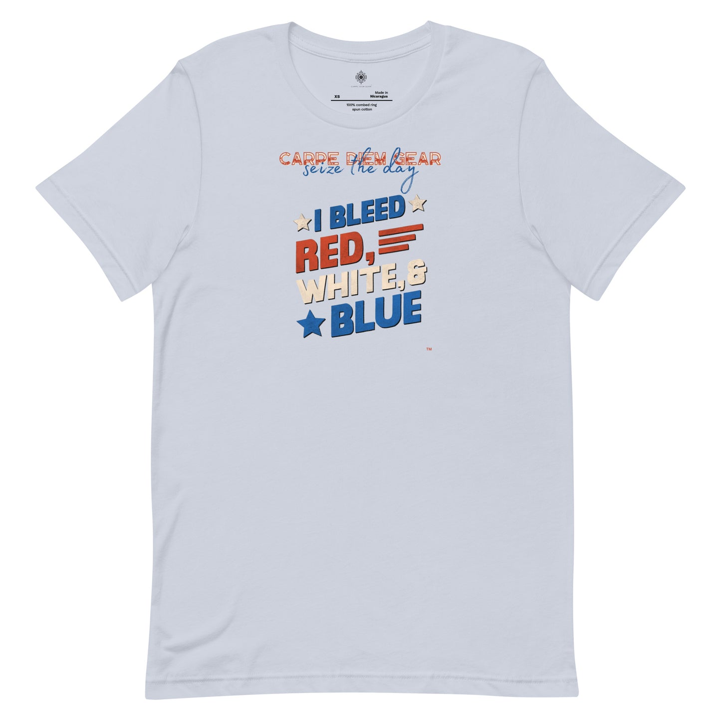 Carpe Diem Gear | Americana  | I Bleed Red, White, and Blue | Unisex 100% Cotton T-Shirt