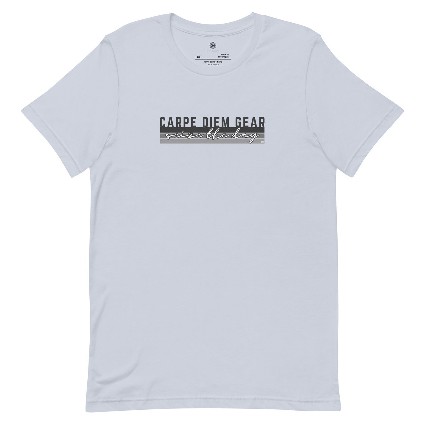 Carpe Diem Gear | Carpe Diem Gear Brand Collection | CDG Brand Stripes (Greys) DELUXE | Unisex T-Shirt Ring-Spun Cotton