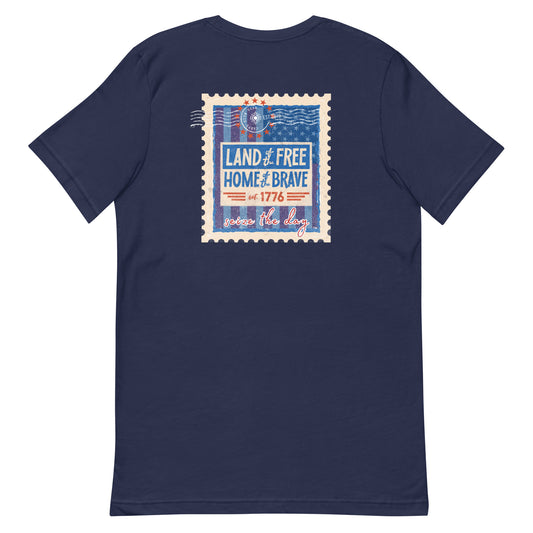Carpe Diem Gear | America | Land of the Free Stamp DELUXE | Unisex 100% Cotton T-Shirt