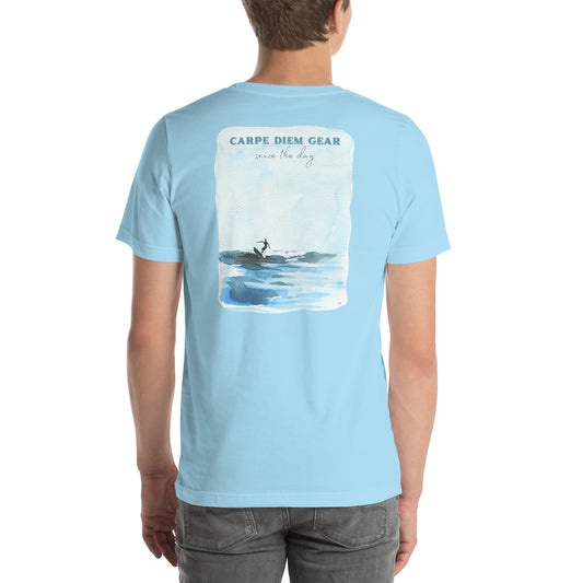 Carpe Diem Gear | Surf's Up| Surfing Watercolor DELUXE | Unisex 100% Cotton T-Shirt