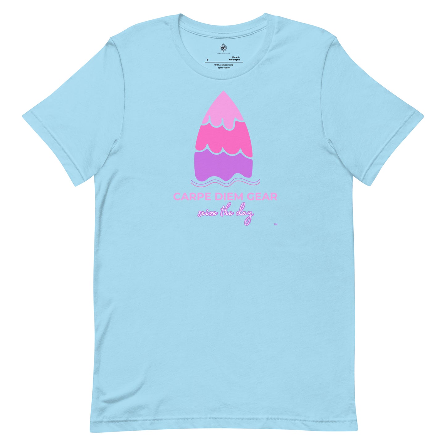 Carpe Diem Gear | Surf's Up | Pink Surfboard | Unisex 100% Cotton T-Shirt