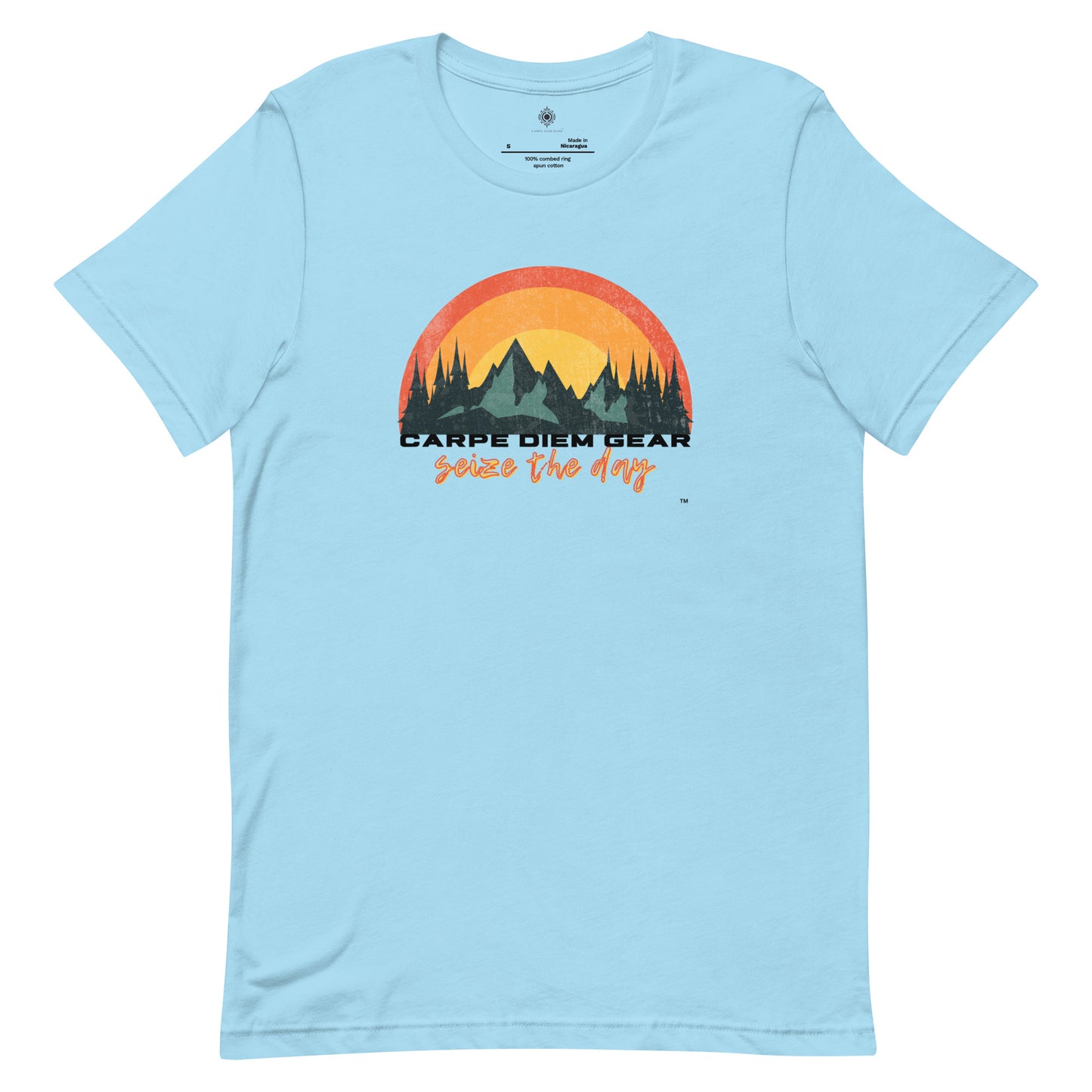 Carpe Diem Gear | Hike, Climb, Camp |  Sunrise on Mountain | Unisex 100% Cotton T-Shirt