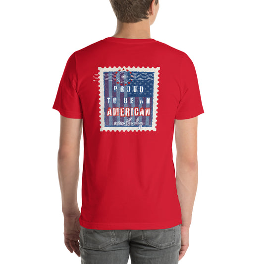 Carpe Diem Gear | America  | Proud to Be an American Stamp DELUXE | Unisex 100% Cotton T-Shirt