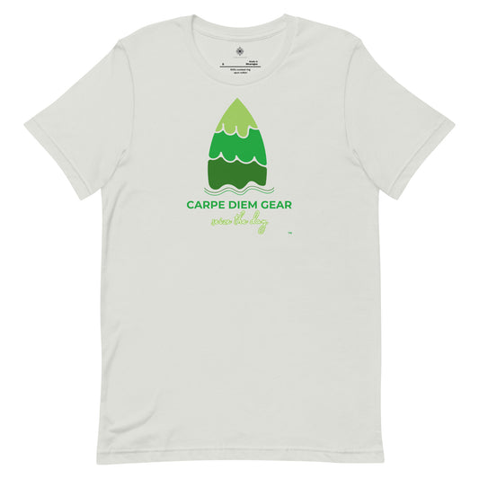 Carpe Diem Gear | Surf's Up | Green Surfboard | Unisex 100% Cotton T-Shirt