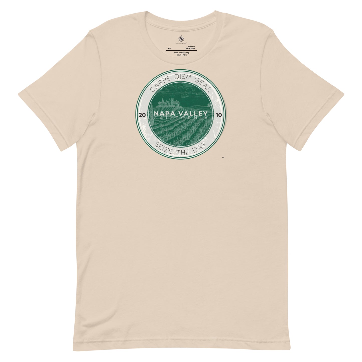 Carpe Diem Gear | Wine Country |  Napa Valley, California Hunter Green Circle | Unisex 100% Cotton T-Shirt