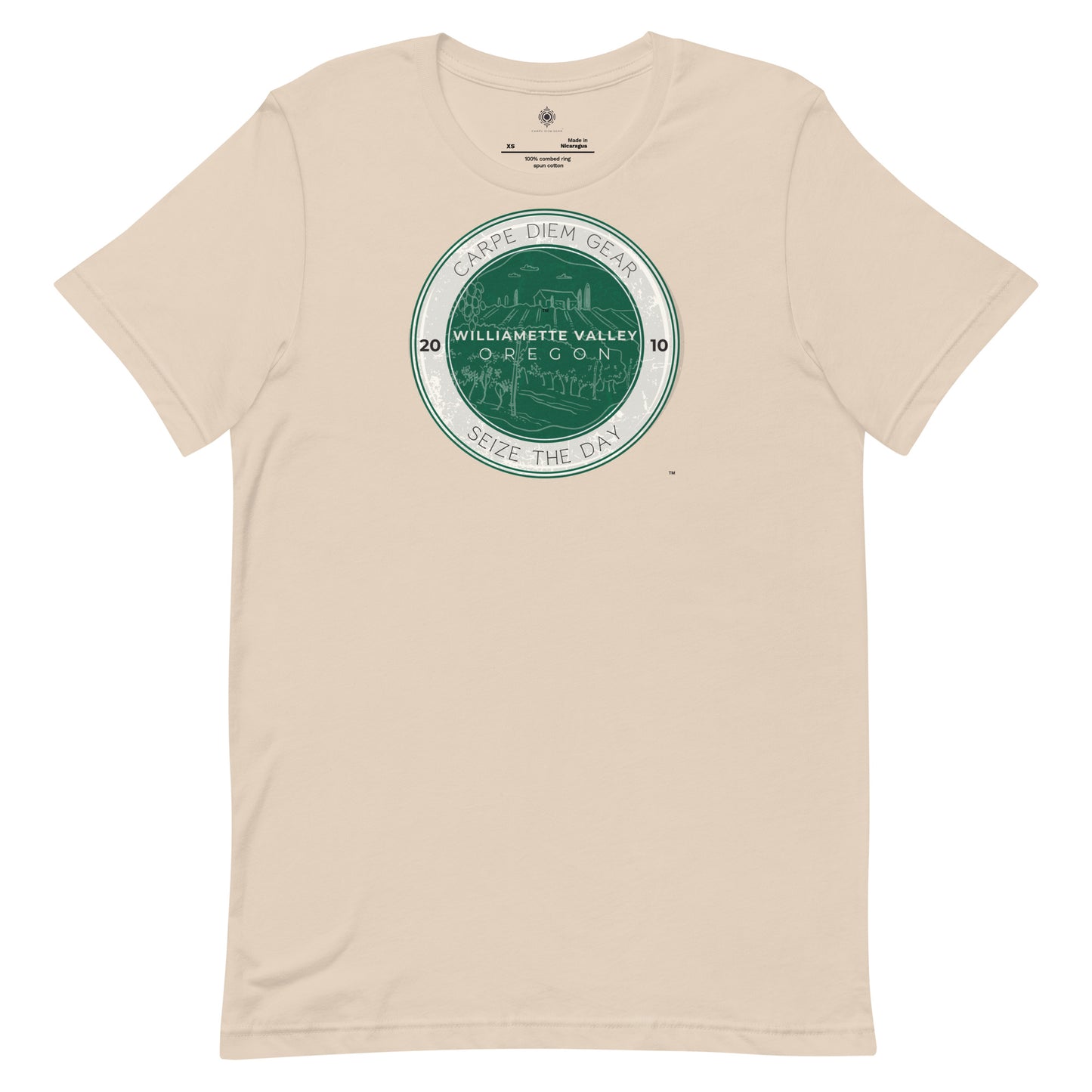 Carpe Diem Gear | Wine Country |  Willamette Valley, Oregon Hunter Green Circle | Unisex 100% Cotton T-Shirt