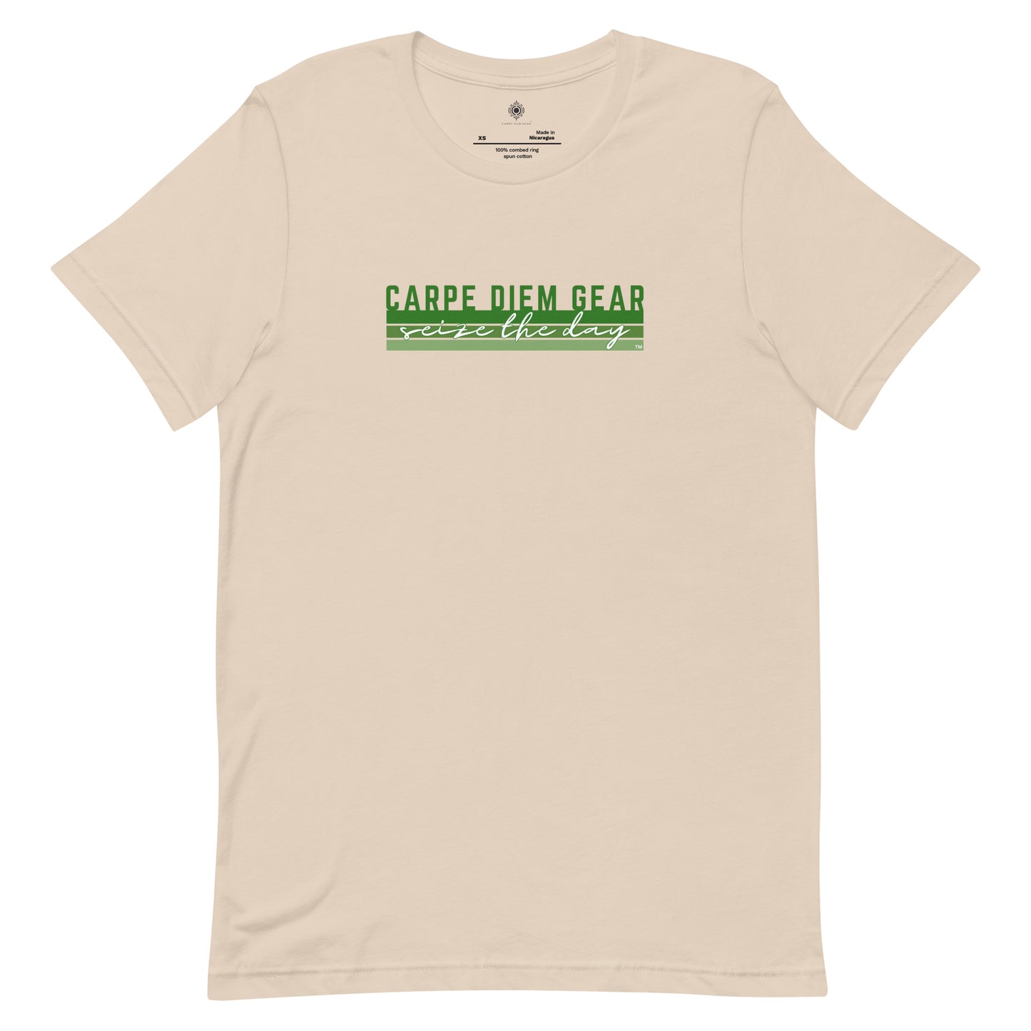 Carpe Diem Gear | Carpe Diem Gear Brand Collection | CDG Brand Stripes (Greens) DELUXE | Unisex T-Shirt Ring-Spun Cotton