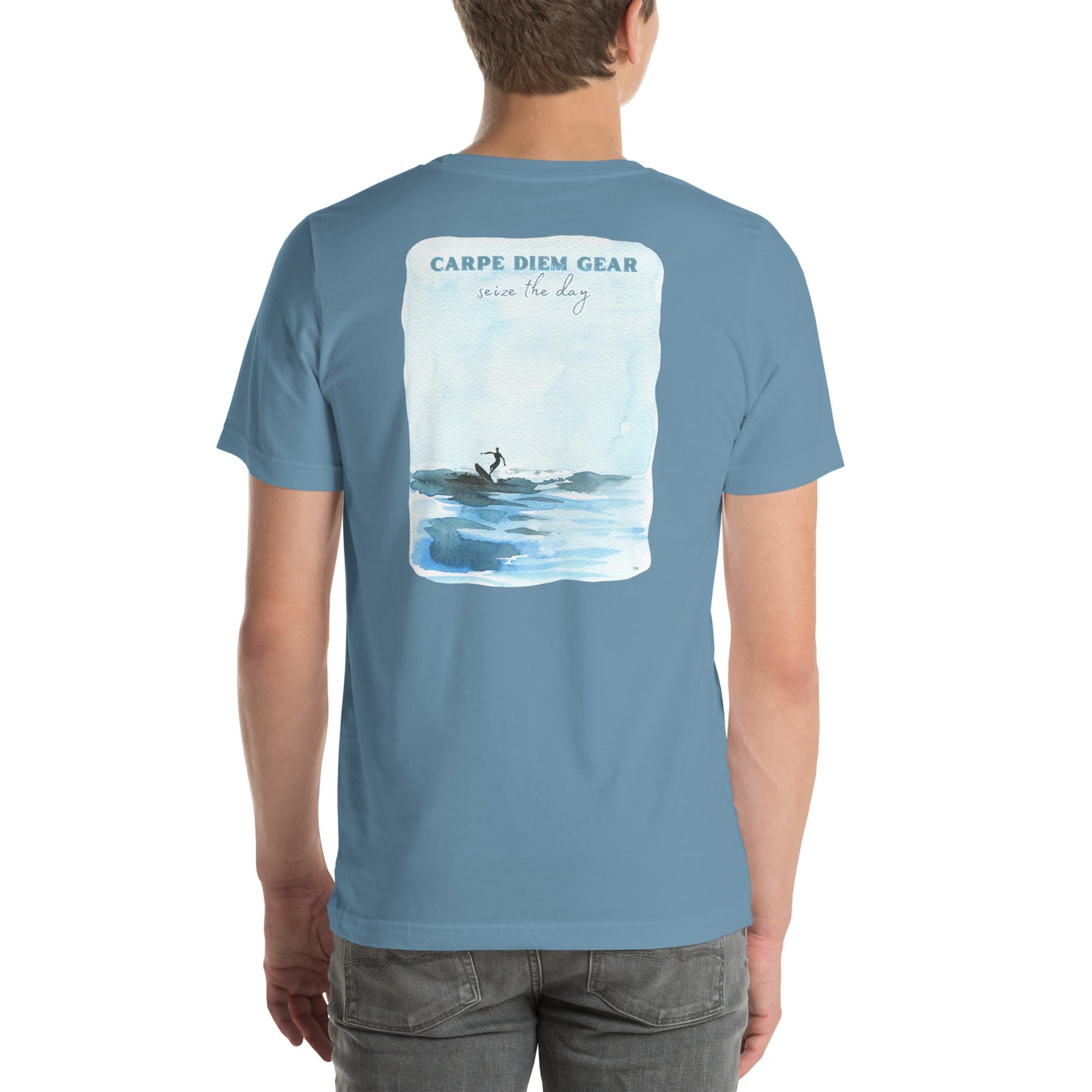 Carpe Diem Gear | Surf's Up| Surfing Watercolor DELUXE | Unisex 100% Cotton T-Shirt