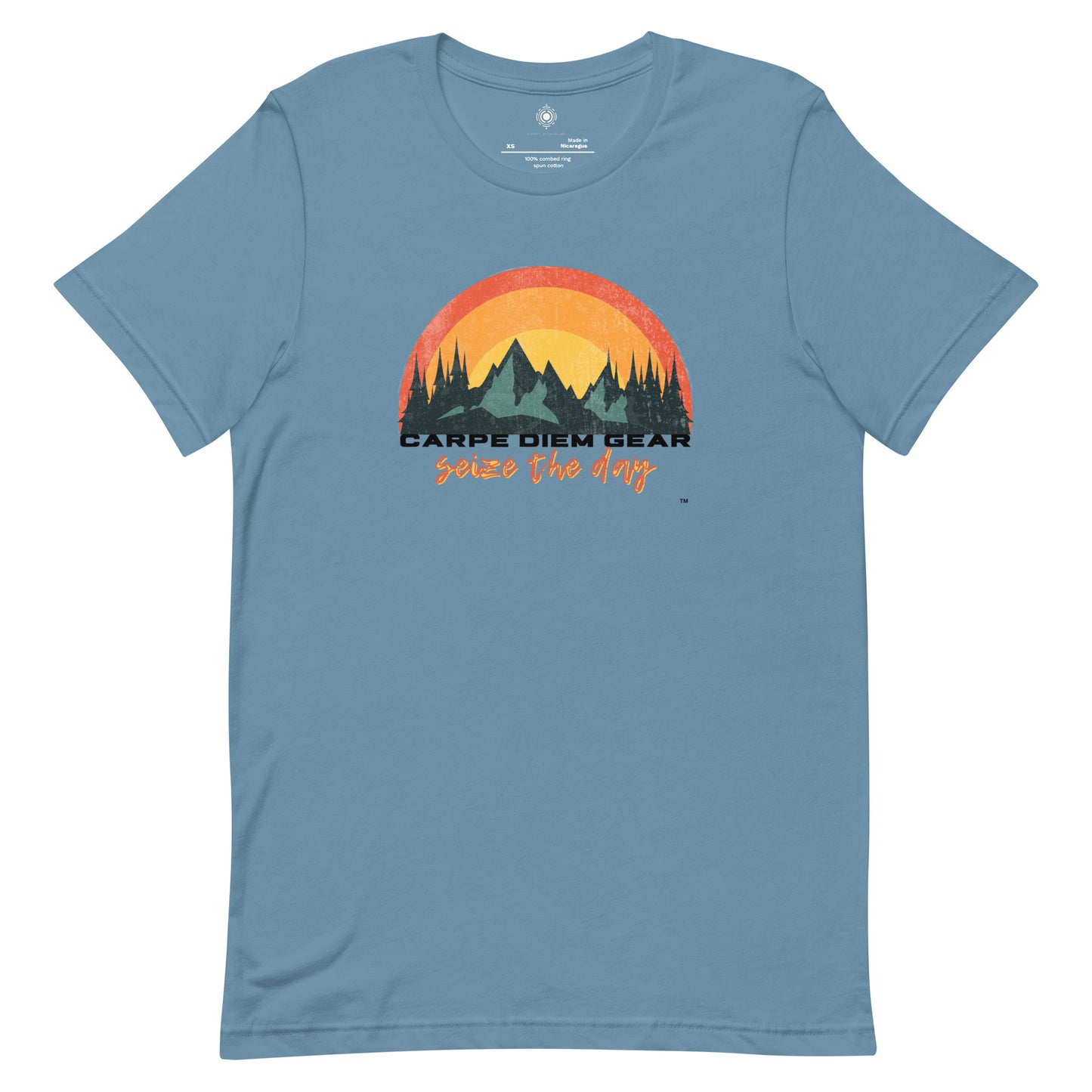 Carpe Diem Gear | Hike, Climb, Camp |  Sunrise on Mountain | Unisex 100% Cotton T-Shirt