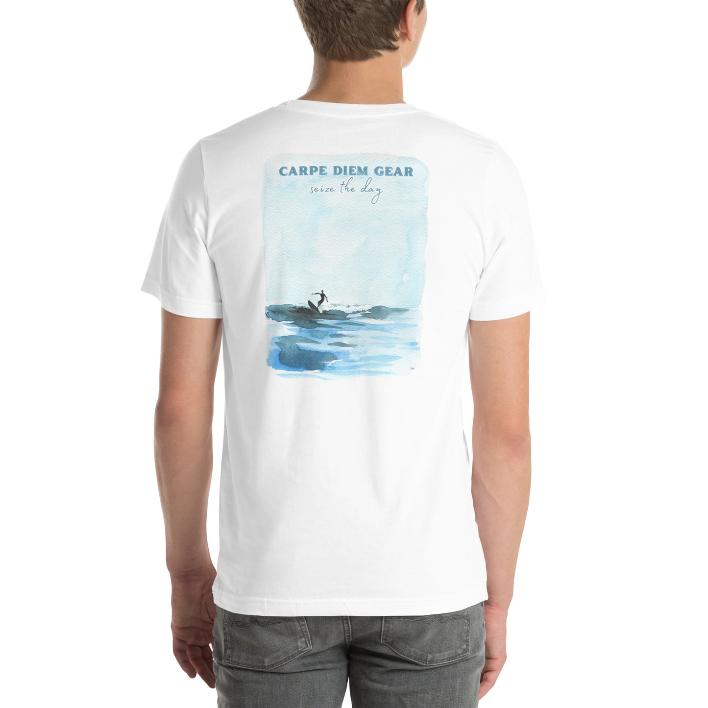 Carpe Diem Gear | Surf's Up| Surfing Watercolor DELUXE | Unisex 100% Cotton T-Shirt