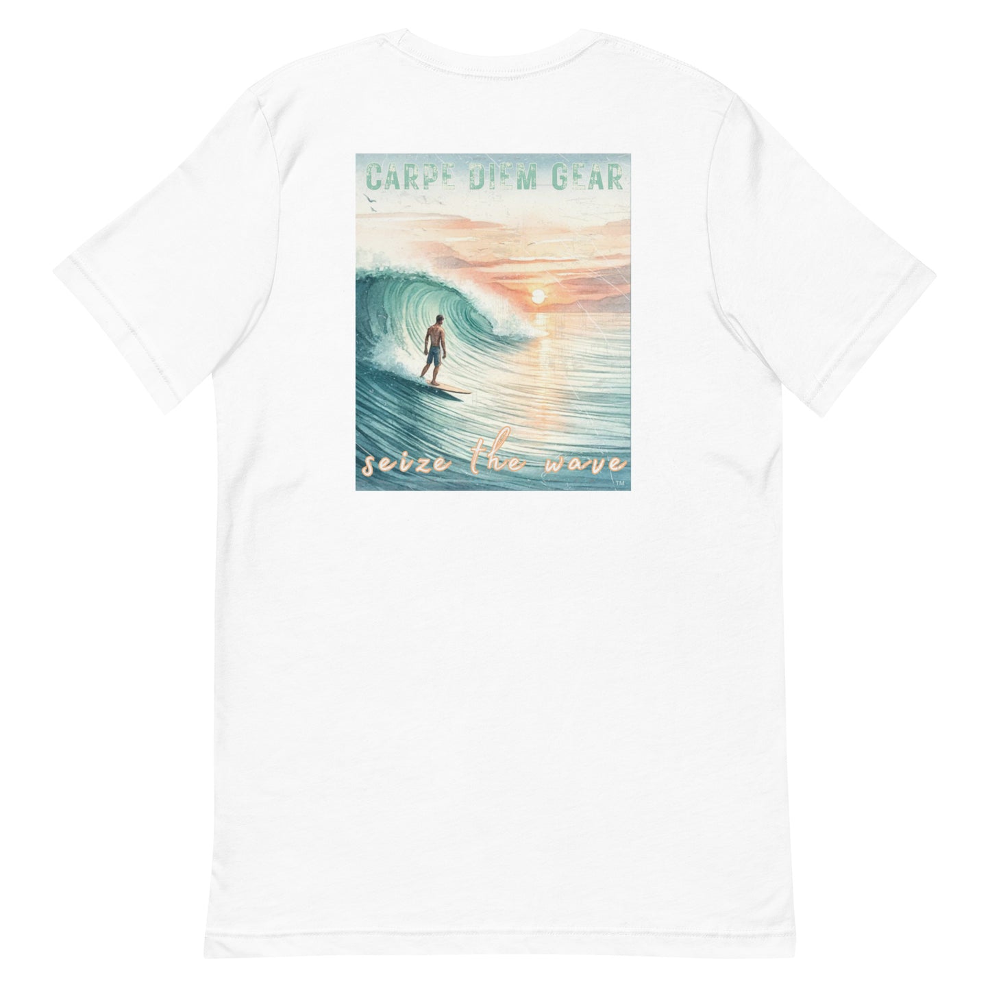 Carpe Diem Gear | Surf's Up | Watercolor Longboard Surfing Vert | Unisex 100% Ring-Spun Cotton
