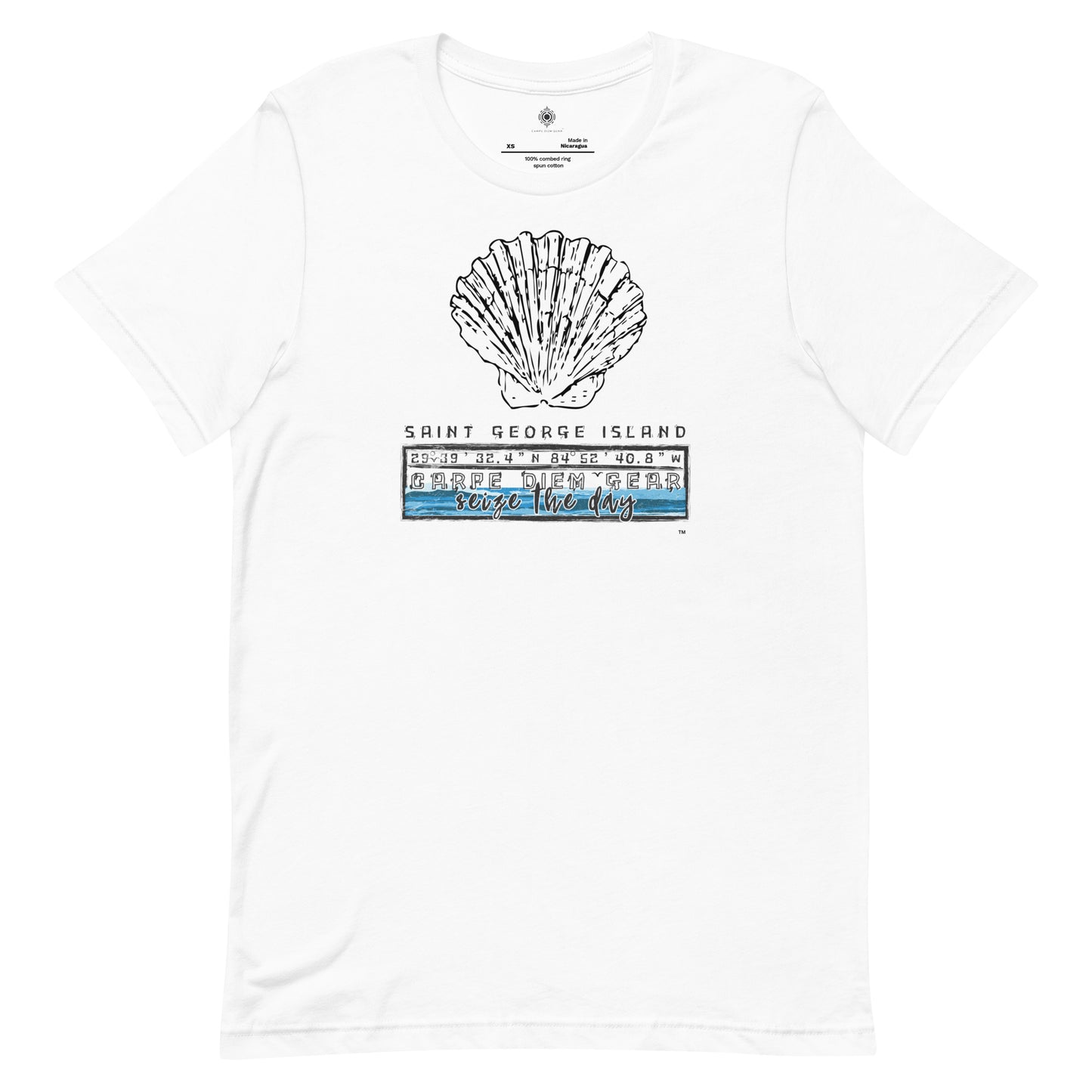 Carpe Diem Gear | St. George Island Beach | All Black Shell GPS | Unisex 100% Cotton T-Shirt