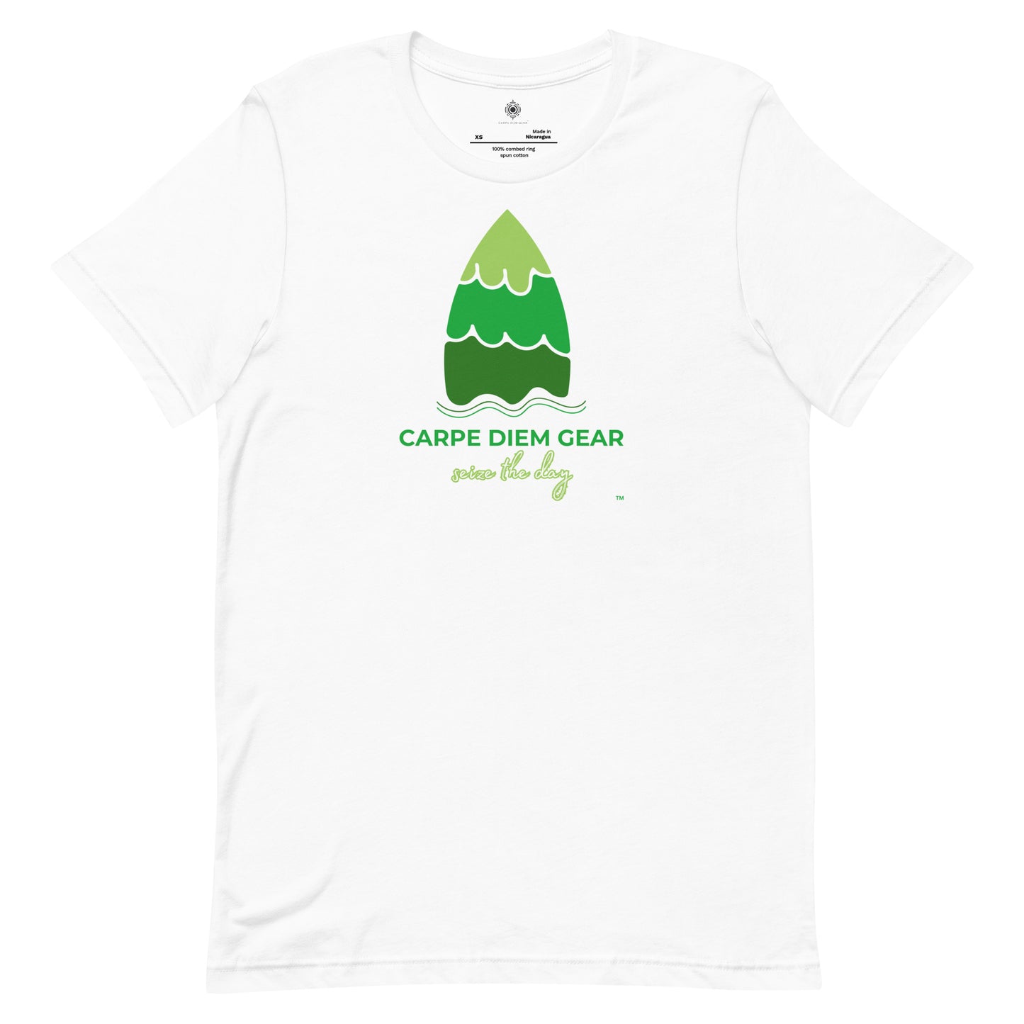 Carpe Diem Gear | Surf's Up | Green Surfboard | Unisex 100% Cotton T-Shirt