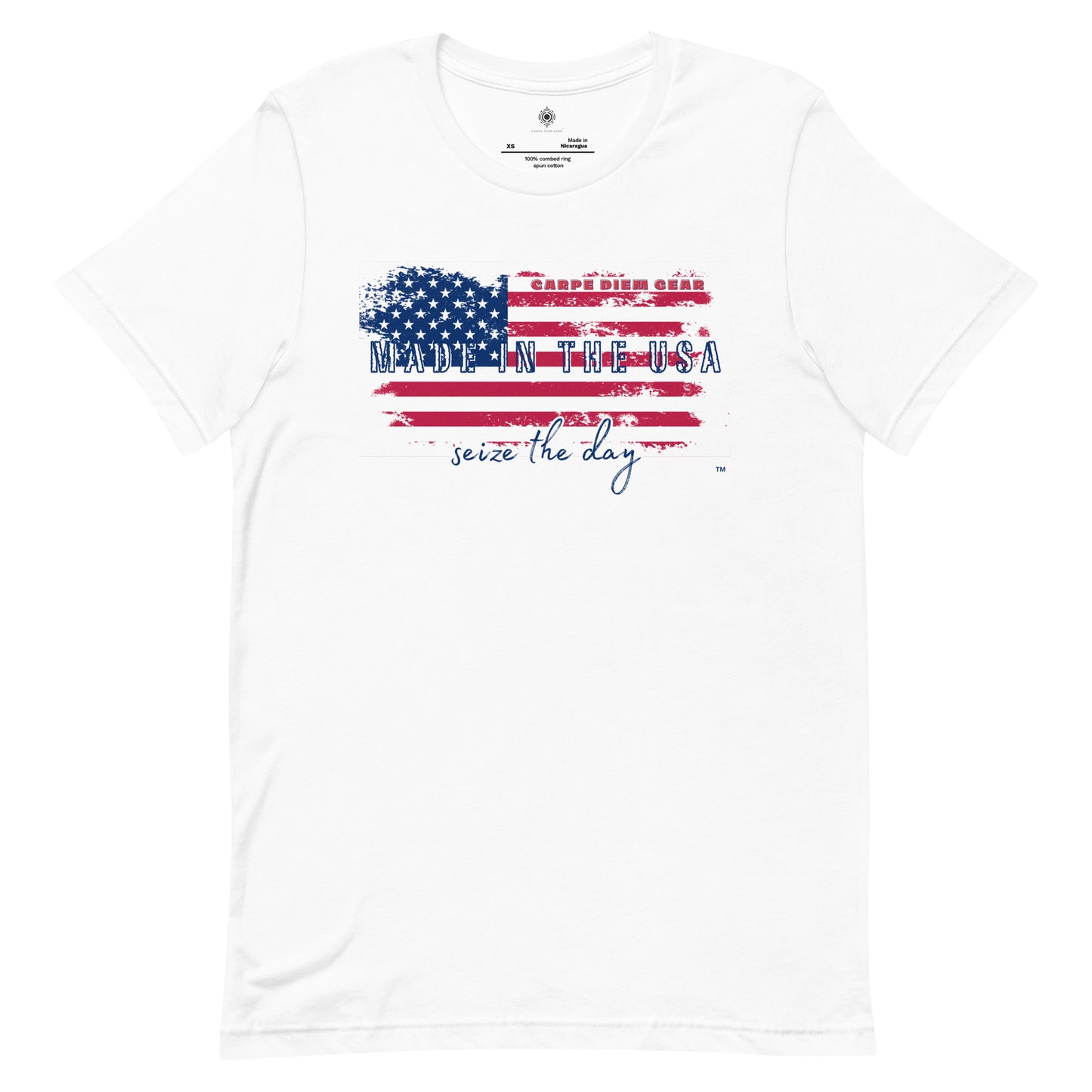 Carpe Diem Gear | Americana  | Worn USA Flag | Unisex 100% Cotton T-Shirt