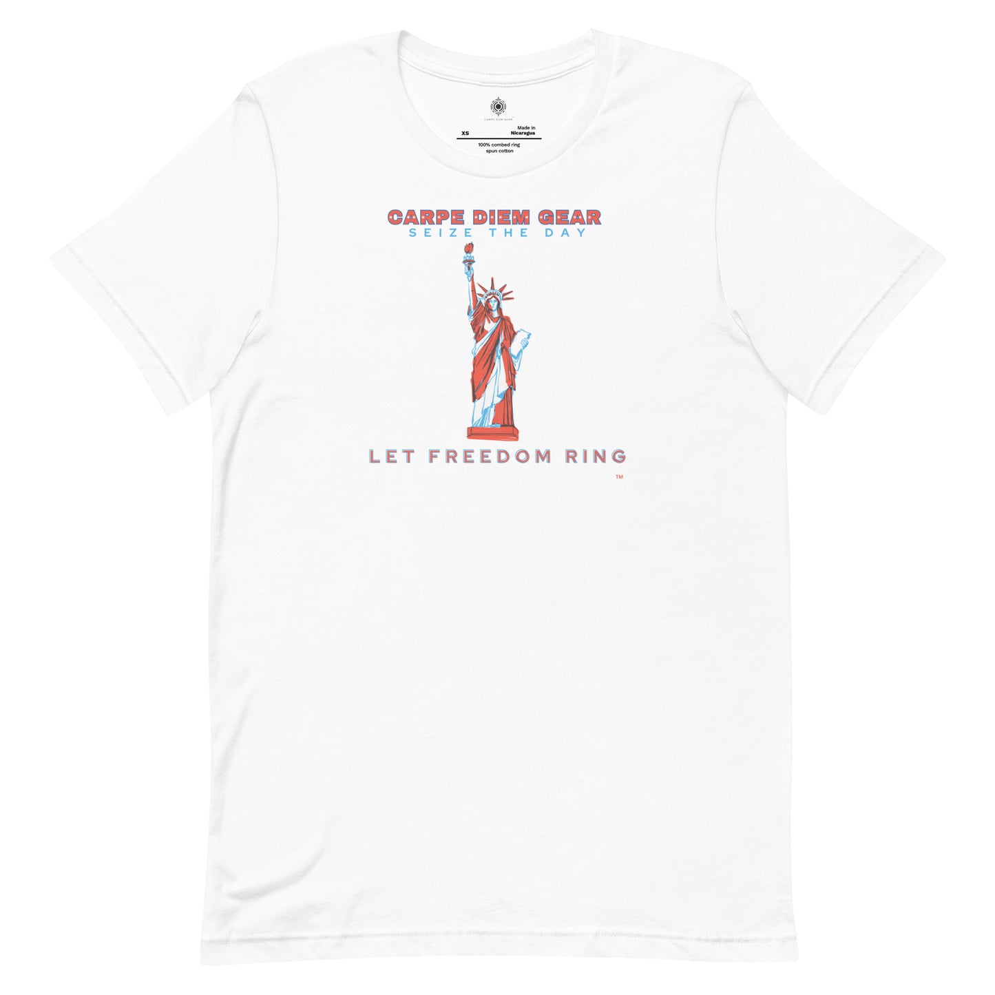 Carpe Diem Gear | Americana  | Let Freedom Ring Lady Liberty | Unisex 100% Cotton T-Shirt
