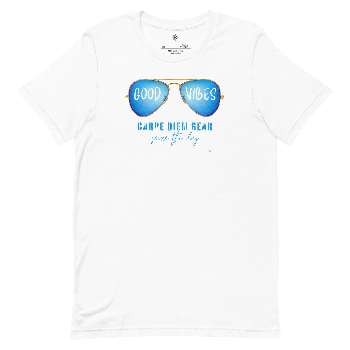 Carpe Diem Gear | Beach Life | Good Vibes Gold Rims | Unisex 100% Ring-Spun Cotton T-Shirt
