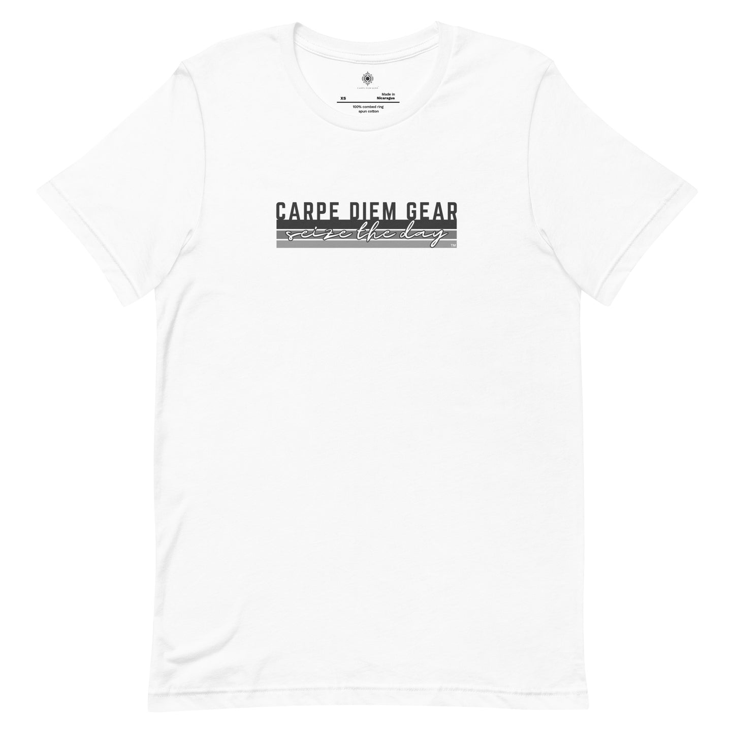 Carpe Diem Gear | Carpe Diem Gear Brand Collection | CDG Brand Stripes (Greys) DELUXE | Unisex T-Shirt Ring-Spun Cotton