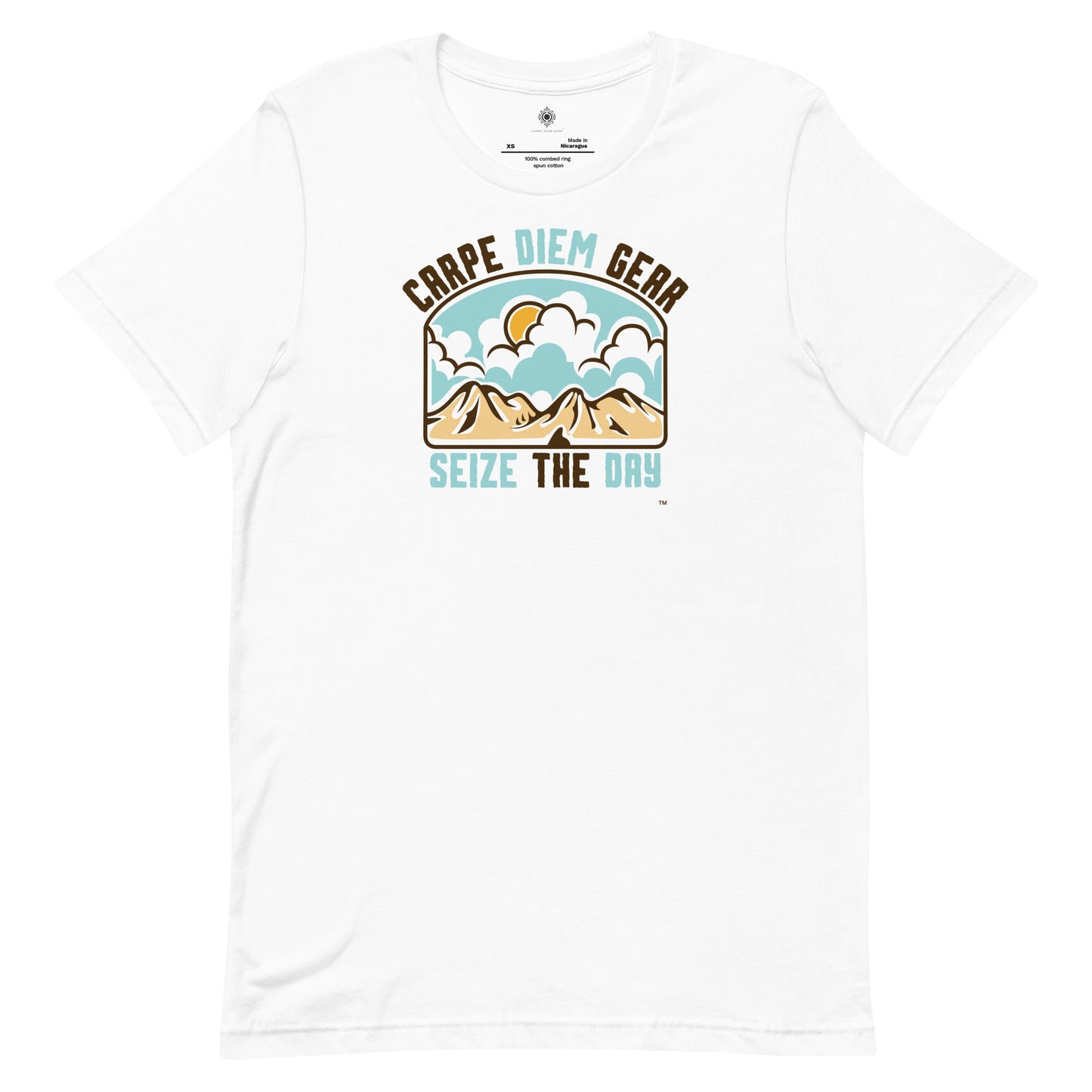 Carpe Diem Gear | Hike, Climb, Camp |  Mountain Sunrise | Unisex 100% Ring-Spun Cotton T-Shirt