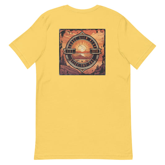 Carpe Diem Gear | Carpe Diem Gear Brand Collection | Square Sunrise in Circle (Orange) DELUXE | Unisex T-Shirt Ring-Spun Cotton