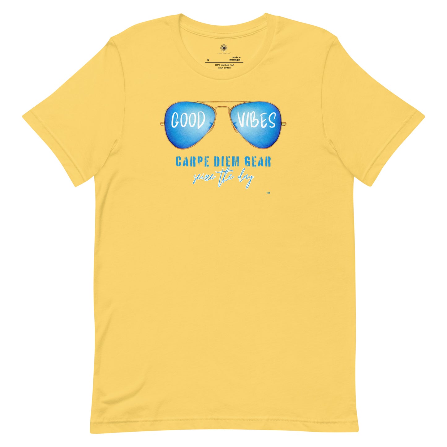 Carpe Diem Gear | Beach Life | Good Vibes Gold Rims | Unisex 100% Ring-Spun Cotton T-Shirt