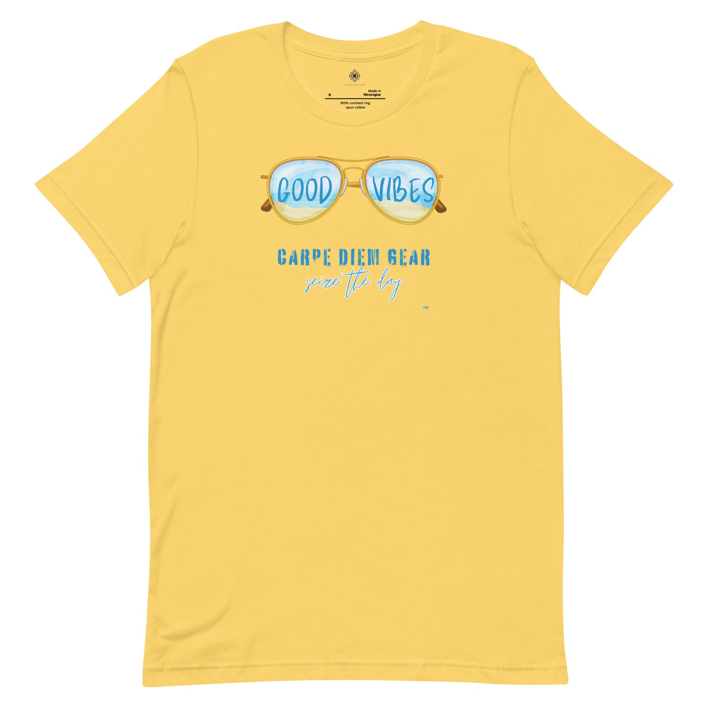 Carpe Diem Gear | Beach Life | Good Vibes Gold Rims (Beach Reflection) | Unisex 100% Ring-Spun Cotton T-Shirt