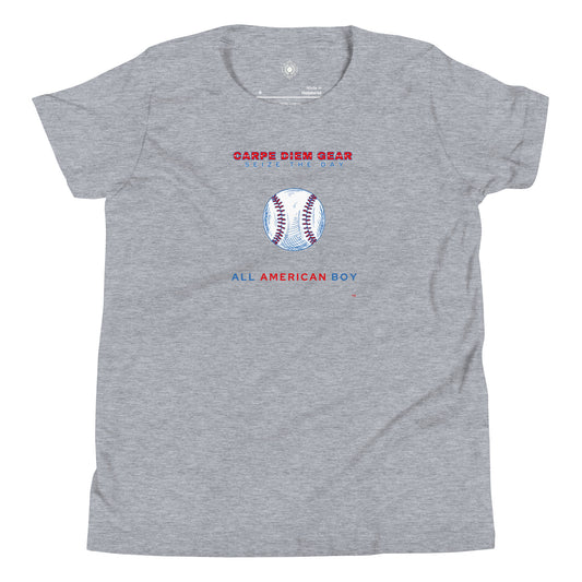 Carpe Diem Gear | Americana  | All American Boy Baseball | Youth Short Sleeve T-Shirt 100% Ring-Spun Cotton
