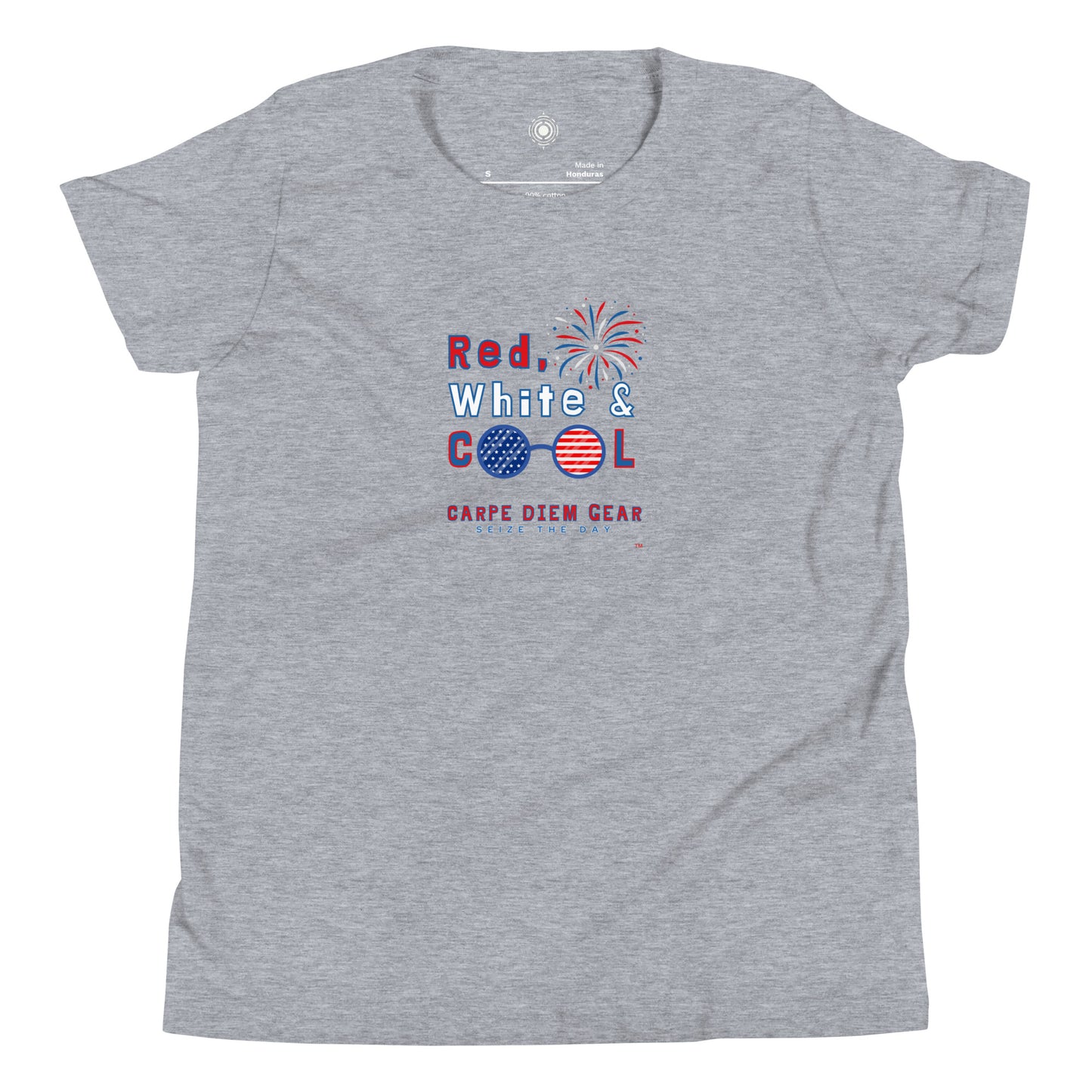 Carpe Diem Gear | America  | Red, White, and Cool | Youth Short Sleeve T-Shirt 100% Ring-Spun Cotton