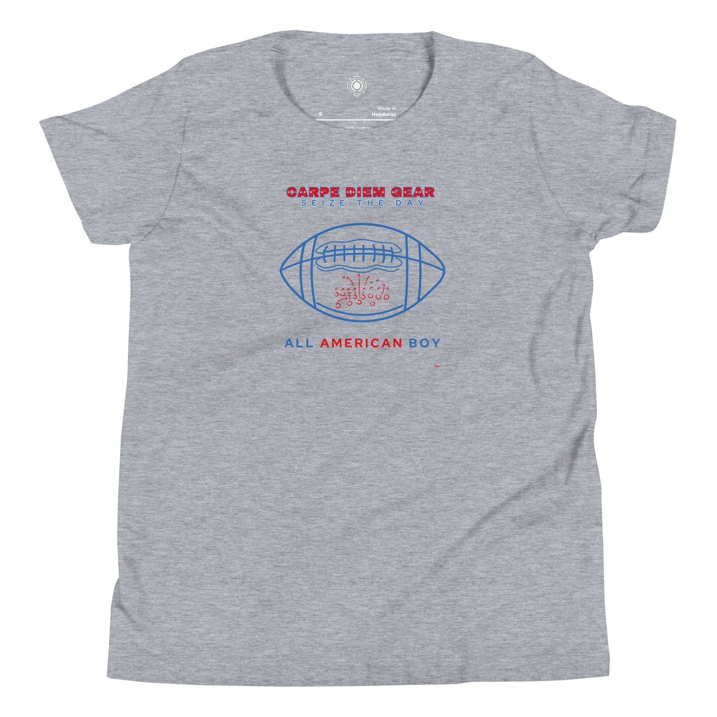Carpe Diem Gear | America  | All American Boy Football | Youth Short Sleeve T-Shirt 100% Ring-Spun Cotton