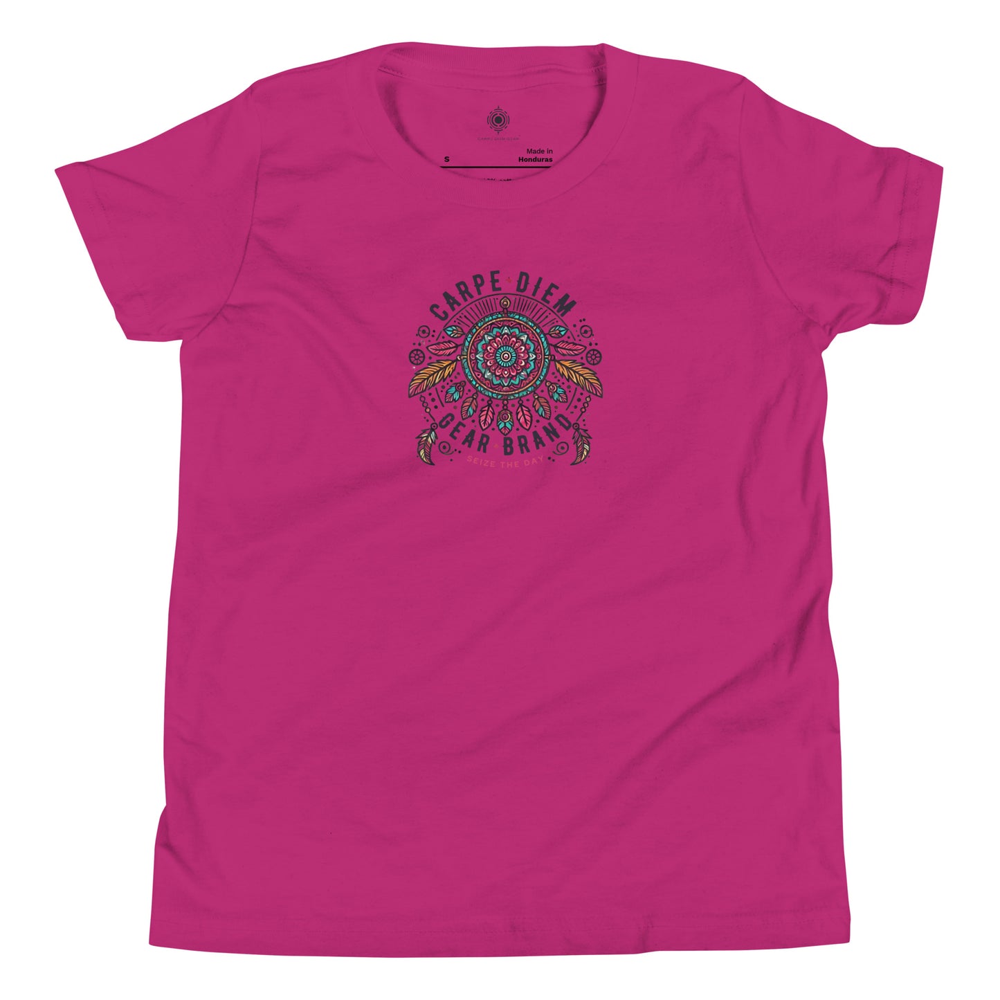 Carpe Diem Gear | Kid's Club | Bohemian Feathers | Youth Short Sleeve 100% Ring-Spun Cotton T-Shirt