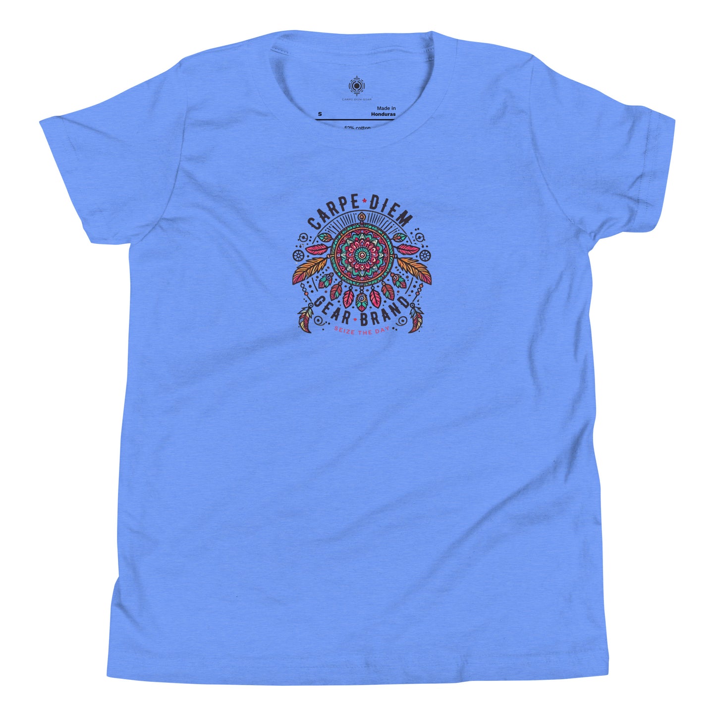 Carpe Diem Gear | Kid's Club | Bohemian Feathers | Youth Short Sleeve 100% Ring-Spun Cotton T-Shirt