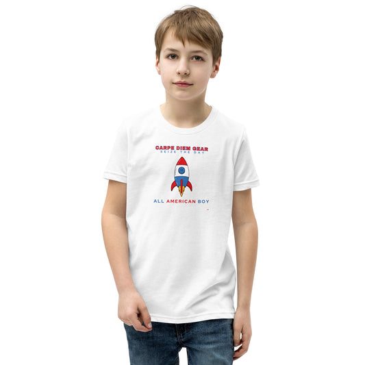 Carpe Diem Gear | America  | All American Boy Rocket | Youth Short Sleeve T-Shirt 100% Ring-Spun Cotton