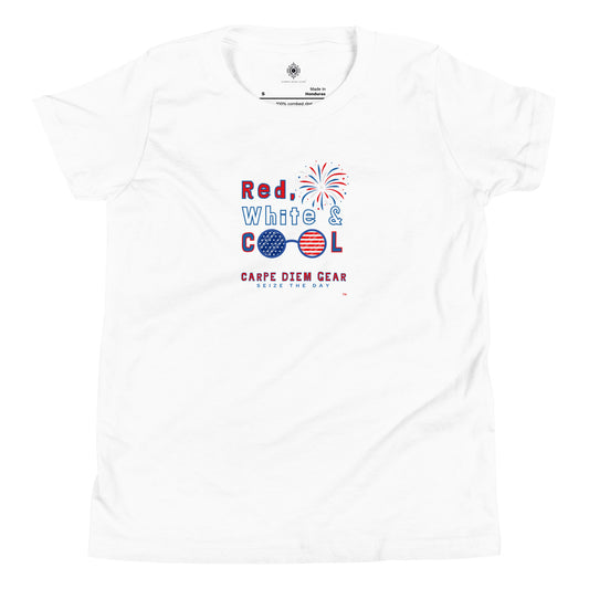 Carpe Diem Gear | America  | Red, White, and Cool | Youth Short Sleeve T-Shirt 100% Ring-Spun Cotton