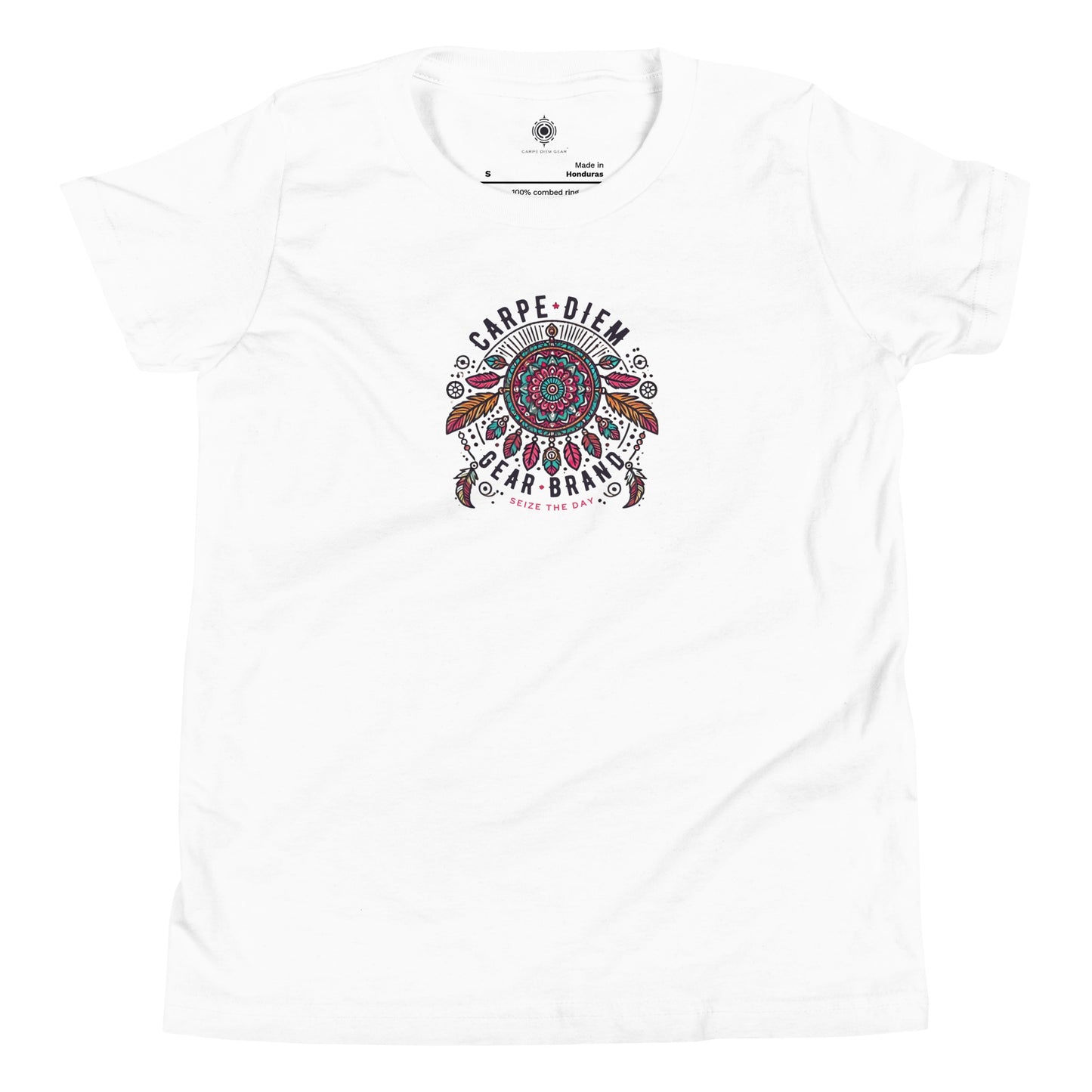 Carpe Diem Gear | Kid's Club | Bohemian Feathers | Youth Short Sleeve 100% Ring-Spun Cotton T-Shirt